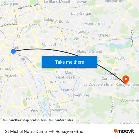 St Michel Notre Dame to Roissy-En-Brie map