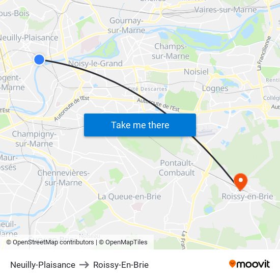 Neuilly-Plaisance to Roissy-En-Brie map