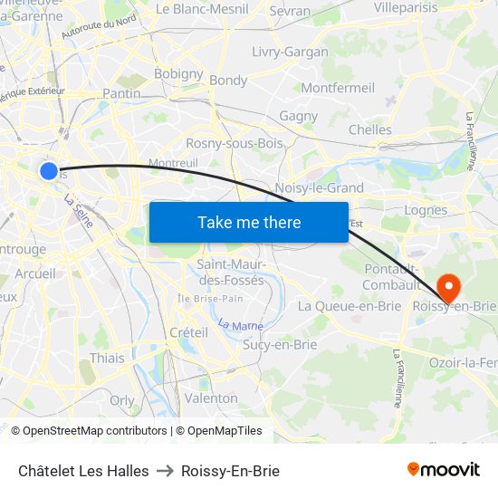 Châtelet Les Halles to Roissy-En-Brie map