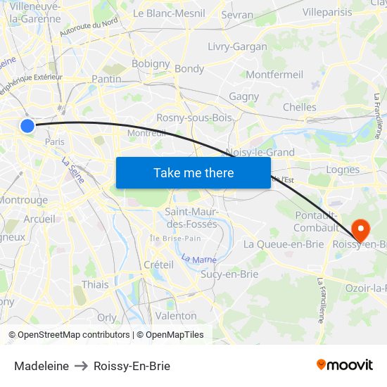 Madeleine to Roissy-En-Brie map