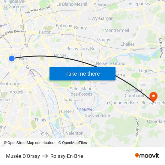 Musée D'Orsay to Roissy-En-Brie map