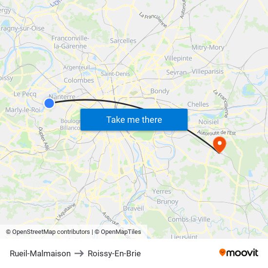 Rueil-Malmaison to Roissy-En-Brie map
