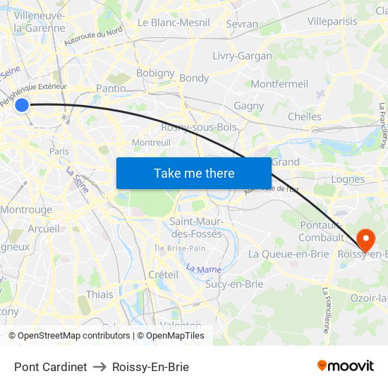 Pont Cardinet to Roissy-En-Brie map