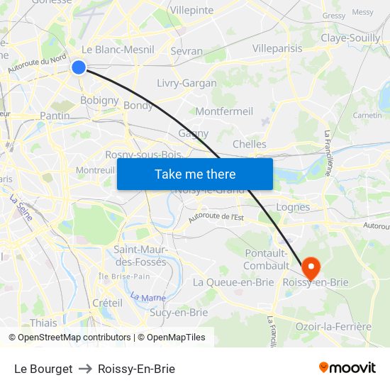 Le Bourget to Roissy-En-Brie map