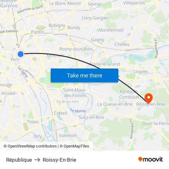 République to Roissy-En-Brie map