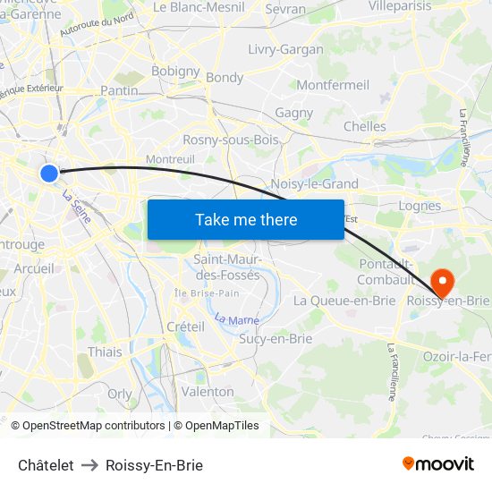 Châtelet to Roissy-En-Brie map