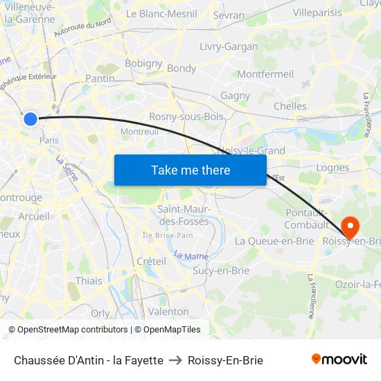 Chaussée D'Antin - la Fayette to Roissy-En-Brie map
