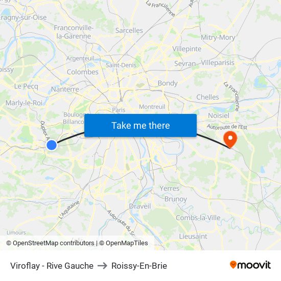 Viroflay - Rive Gauche to Roissy-En-Brie map