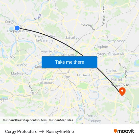 Cergy Préfecture to Roissy-En-Brie map