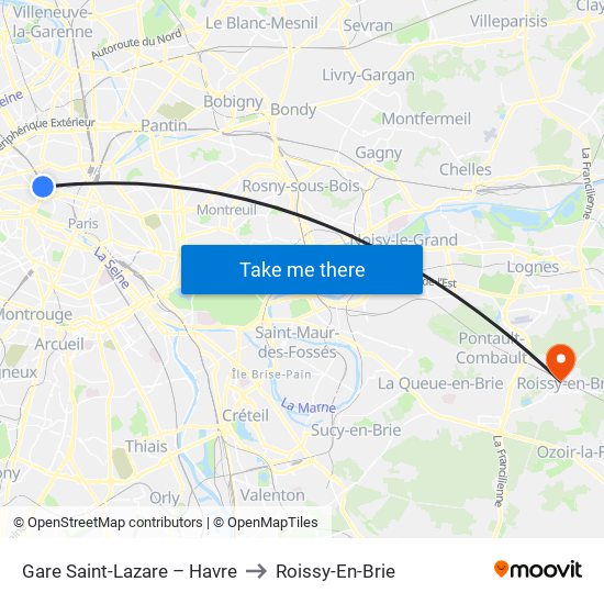 Gare Saint-Lazare – Havre to Roissy-En-Brie map