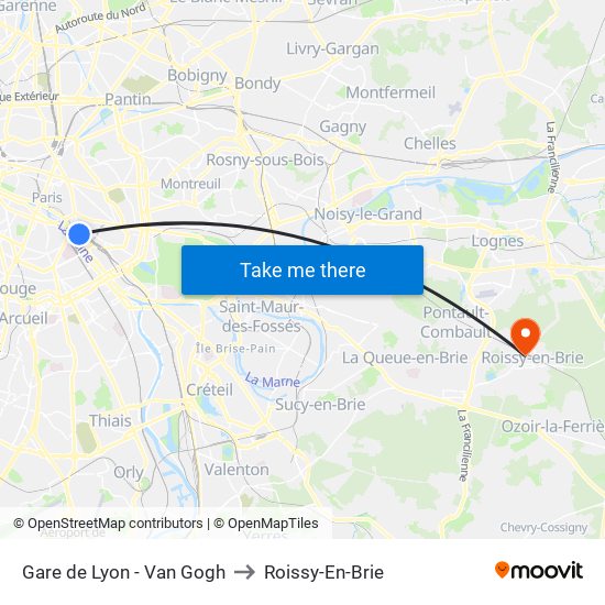 Gare de Lyon - Van Gogh to Roissy-En-Brie map