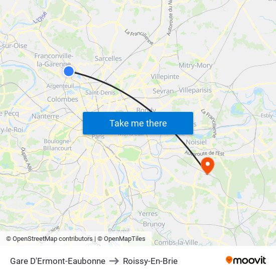 Gare D'Ermont-Eaubonne to Roissy-En-Brie map
