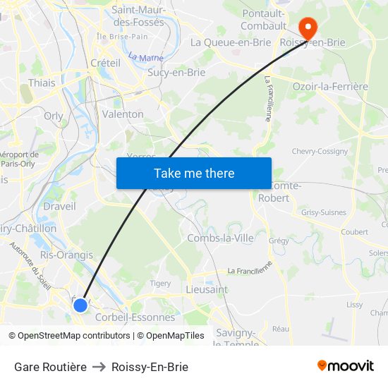 Gare Routière to Roissy-En-Brie map