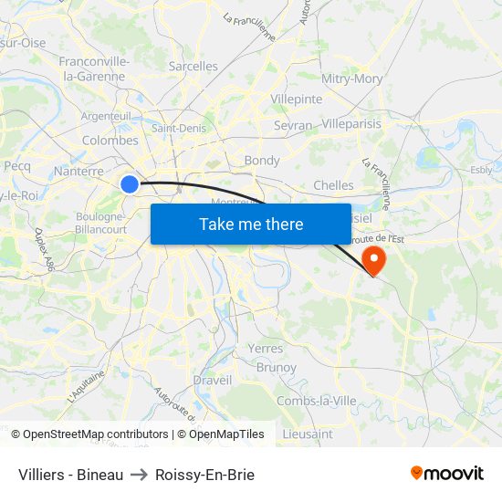Villiers - Bineau to Roissy-En-Brie map