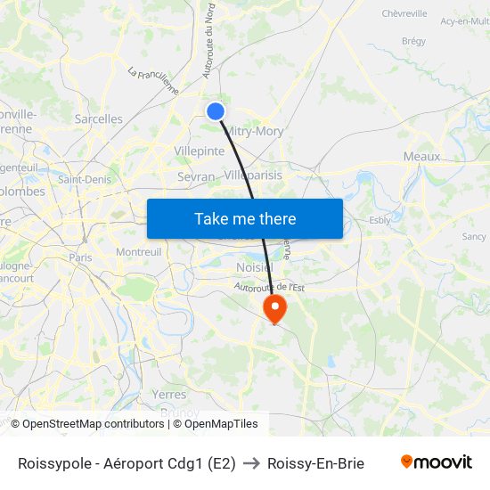 Roissypole - Aéroport Cdg1 (E2) to Roissy-En-Brie map