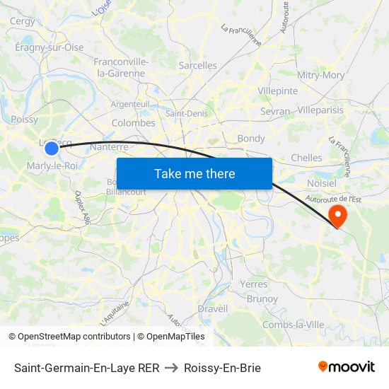Saint-Germain-En-Laye RER to Roissy-En-Brie map