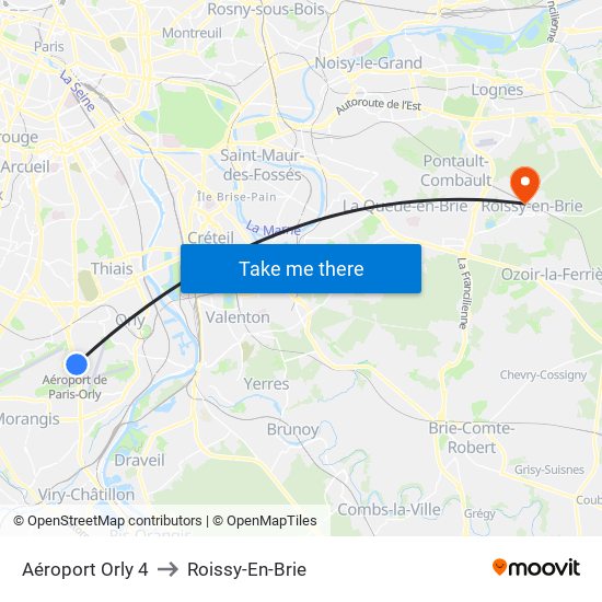 Aéroport Orly 4 to Roissy-En-Brie map