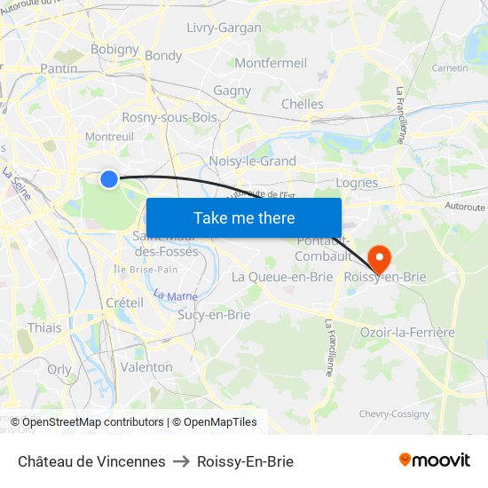 Château de Vincennes to Roissy-En-Brie map