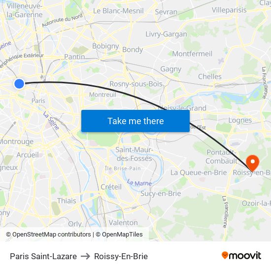 Paris Saint-Lazare to Roissy-En-Brie map