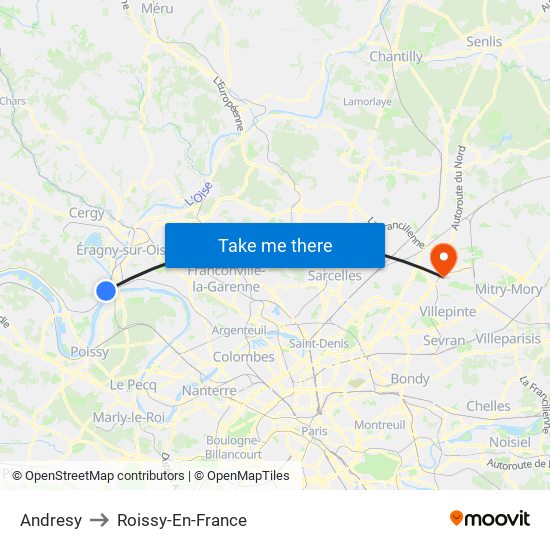 Andresy to Roissy-En-France map