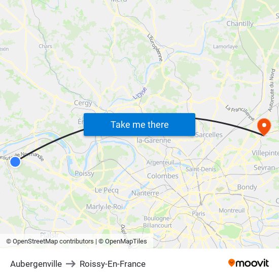 Aubergenville to Roissy-En-France map