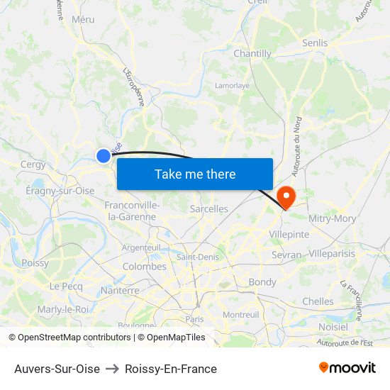Auvers-Sur-Oise to Roissy-En-France map