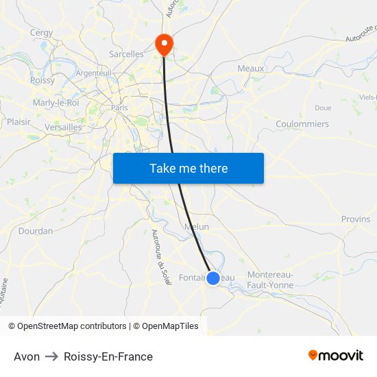 Avon to Roissy-En-France map