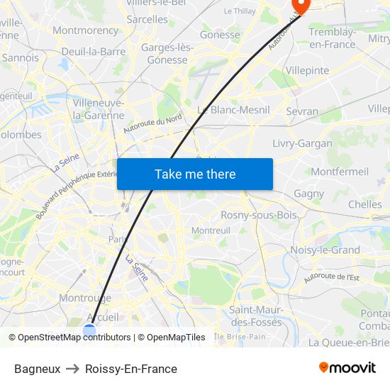 Bagneux to Roissy-En-France map