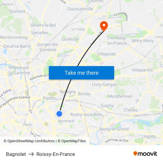 Bagnolet to Roissy-En-France map