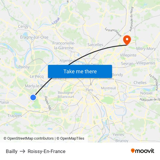 Bailly to Roissy-En-France map