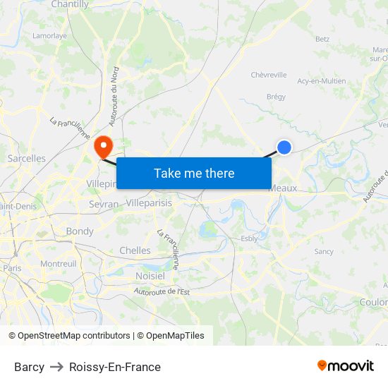 Barcy to Roissy-En-France map