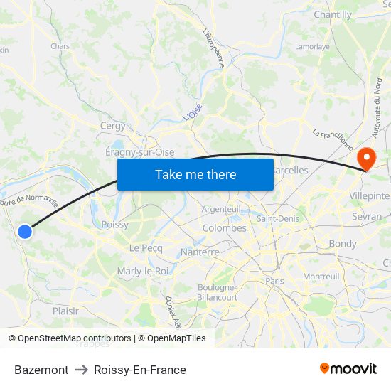 Bazemont to Roissy-En-France map