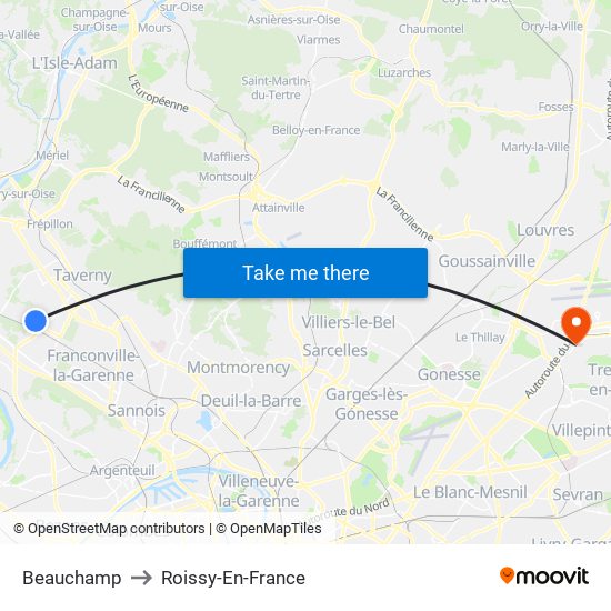 Beauchamp to Roissy-En-France map