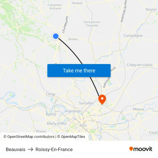 Beauvais to Roissy-En-France map