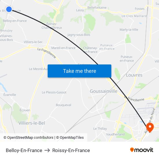 Belloy-En-France to Roissy-En-France map