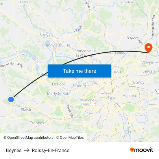 Beynes to Roissy-En-France map