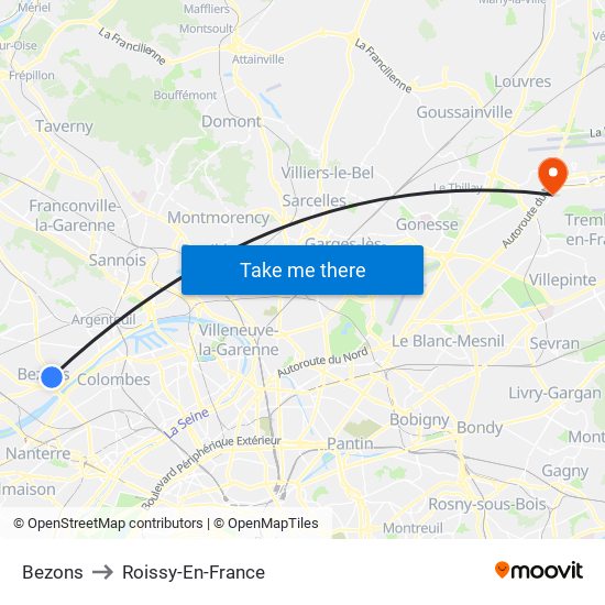 Bezons to Roissy-En-France map
