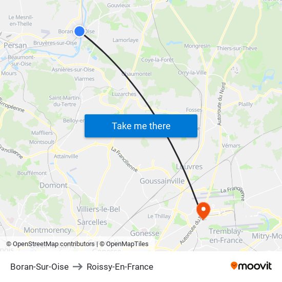Boran-Sur-Oise to Roissy-En-France map
