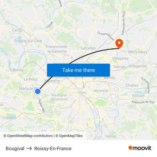 Bougival to Roissy-En-France map