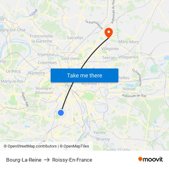 Bourg-La-Reine to Roissy-En-France map