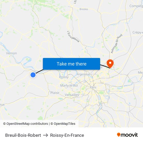 Breuil-Bois-Robert to Roissy-En-France map