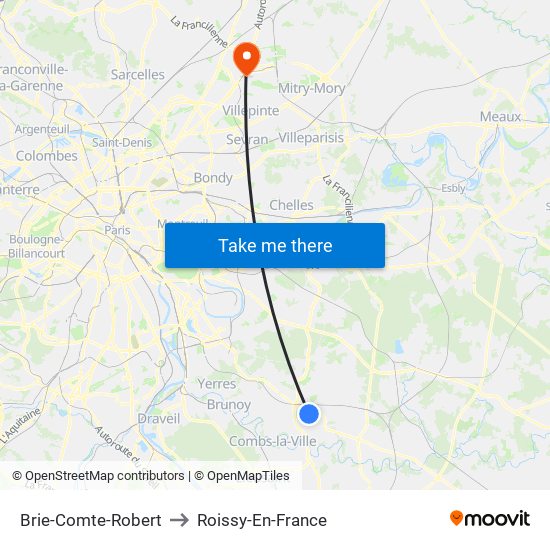 Brie-Comte-Robert to Roissy-En-France map