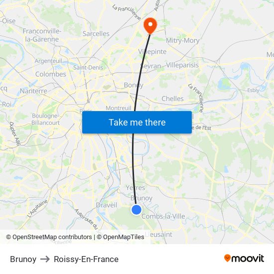 Brunoy to Roissy-En-France map