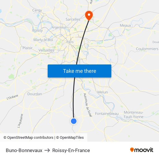 Buno-Bonnevaux to Roissy-En-France map