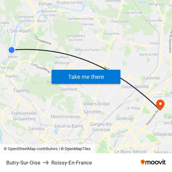 Butry-Sur-Oise to Roissy-En-France map