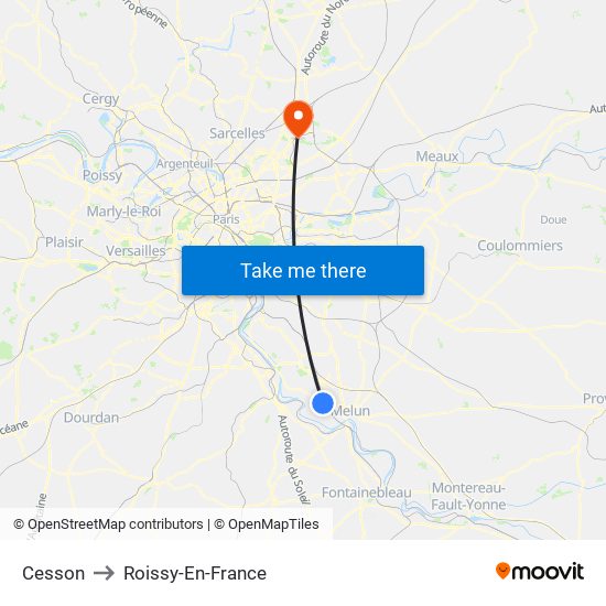 Cesson to Roissy-En-France map