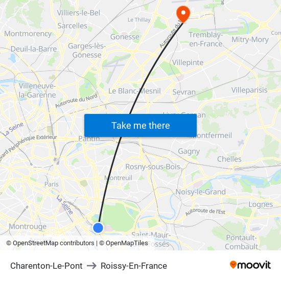 Charenton-Le-Pont to Roissy-En-France map