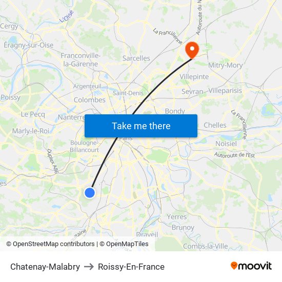 Chatenay-Malabry to Roissy-En-France map