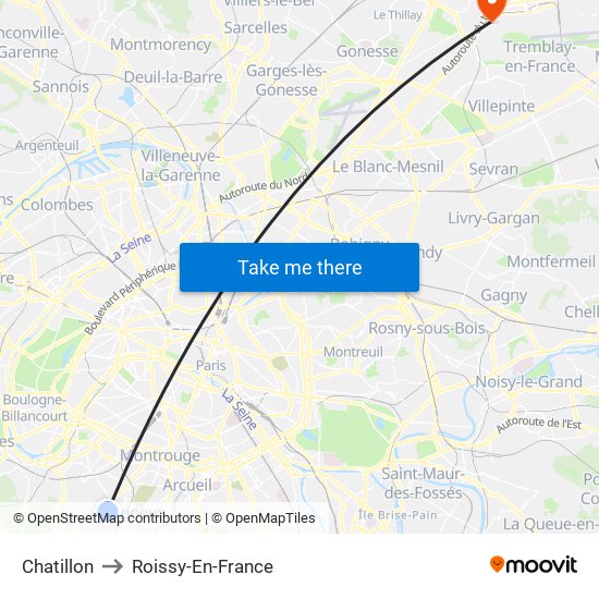 Chatillon to Roissy-En-France map
