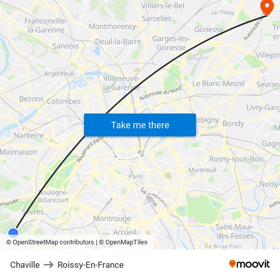 Chaville to Roissy-En-France map